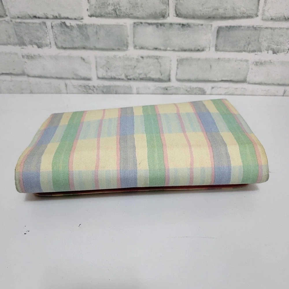 Vintage 80s Margaret‎ Smith Maine Pastel Stripe Canvas Clutch Handbag Fold Over